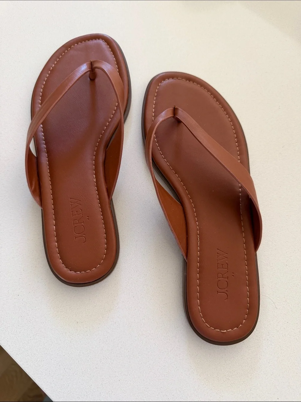 New J. Crew Cognac Leather Thong Sandals